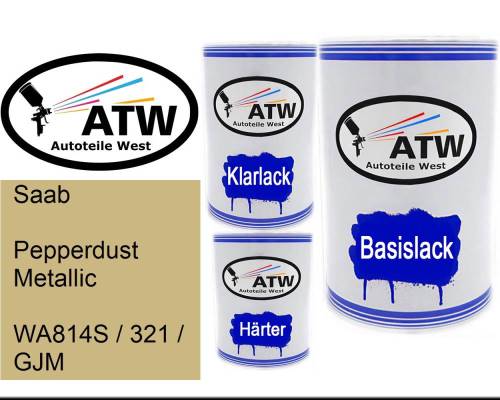 Saab, Pepperdust Metallic, WA814S / 321 / GJM: 500ml Lackdose + 500ml Klarlack + 250ml Härter - Set, von ATW Autoteile West.
